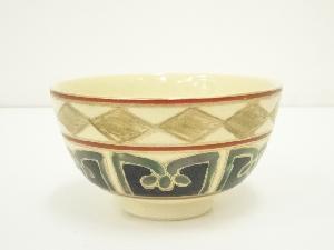 京焼　青峰造　色絵菱文茶碗